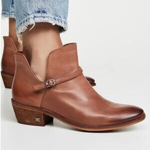 Sam Edelman Palmer Leather Almond Toe Block Heel Ankle Booties Brown Women's 8